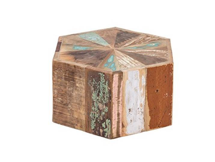 Woodkings® Couchtisch Wakefield 50x50, klein, H25cm, 6eckig, recyceltes Massivholz, rustikal, Design, buntes Holz, Wohnzimmertisch, exklusiv, Sofatisch, Wohnmöbel, Holzmöbel