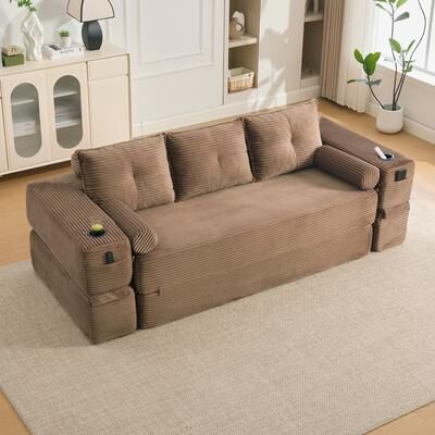 Kodotan sofa Compact 3-Seats Convertible Sofa Bed, Seat Boneless Sleeper Futon, Adjustable Movable Headrests, Thick Back Support