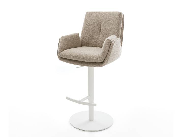 DELIFE Barstuhl Clea-Flex Bouclé Schlamm Drehfuß höhenverstellbar Metall Weiß, Barstühle