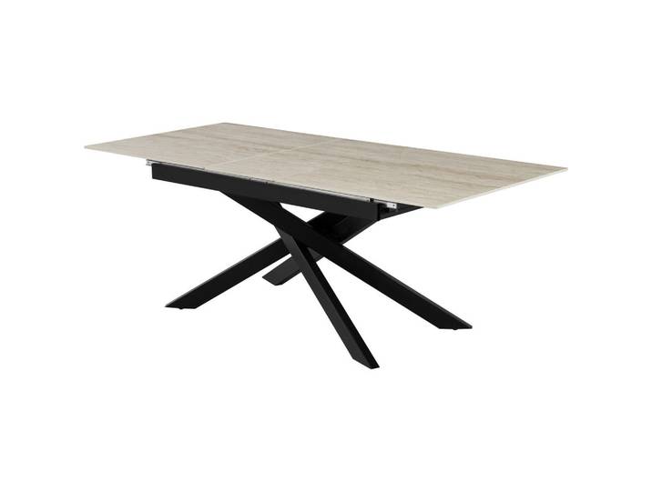 Mid.you Esstisch, Beige, Schwarz, Metall, Stein, rechteckig, Flachrohr, 90x76x200 cm, Bsci, ausziehbar, Esszimmer, Tische, Esstische, Esstische ausziehbar