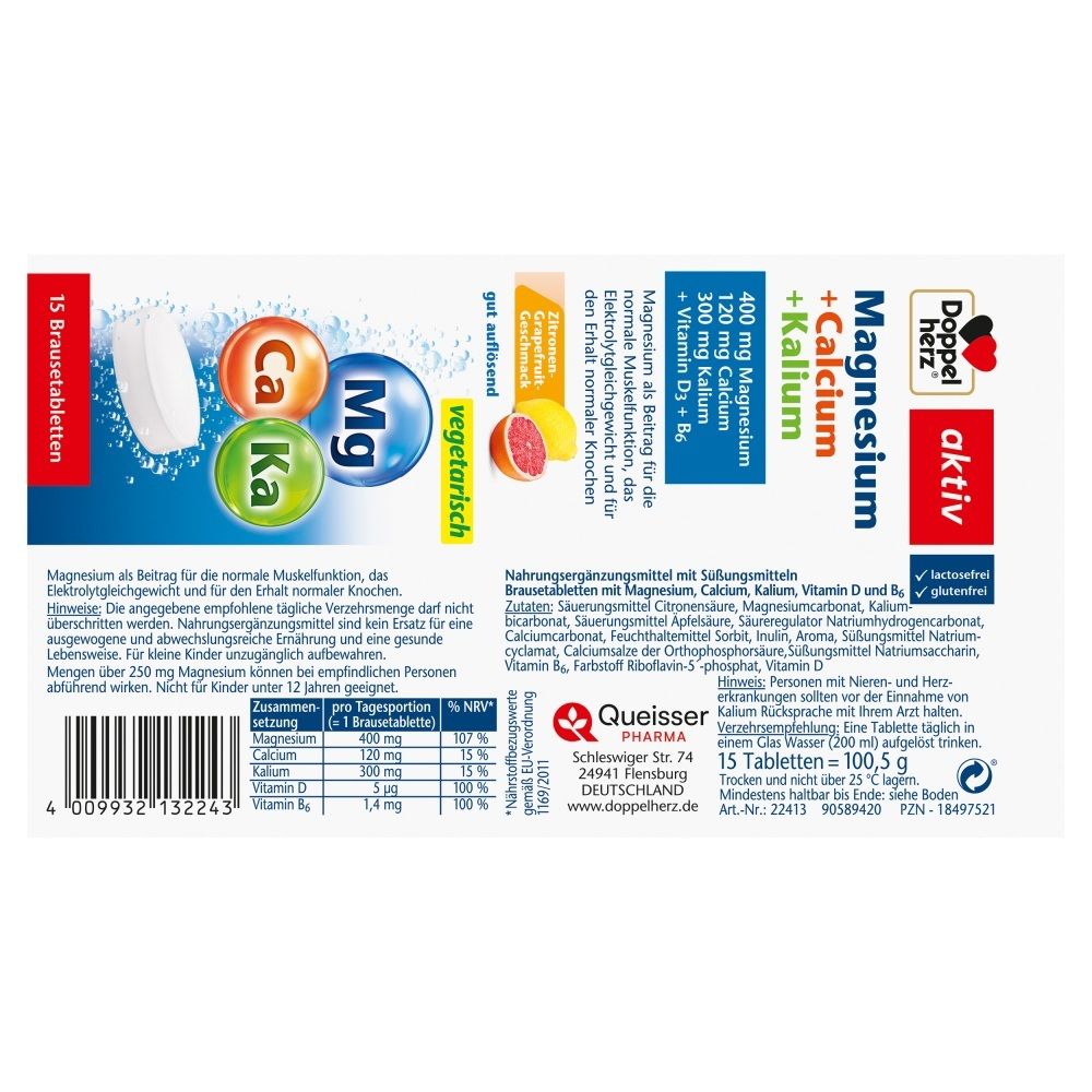 Doppelherz Magnesium+Calcium+Kalium Brausetabl. 15 St Brausetabletten