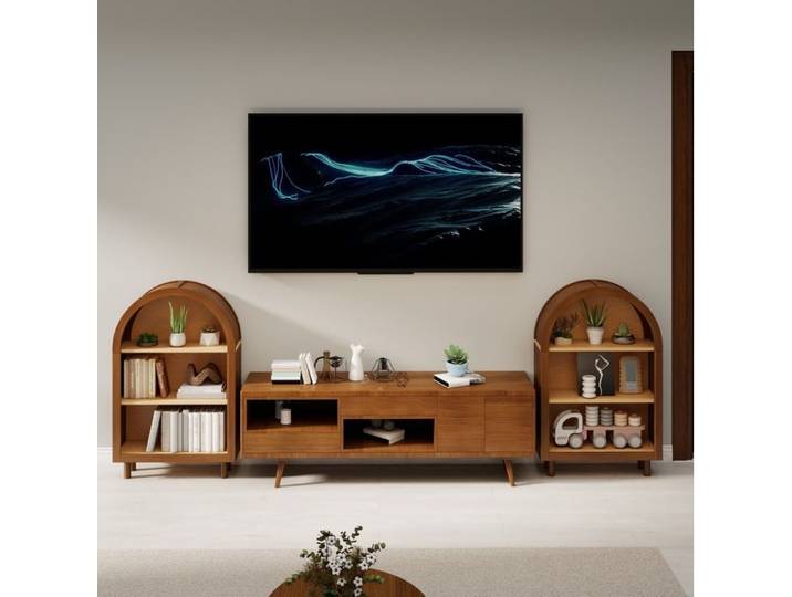 Modenuit Bibliothèque ouverte 3 étagères 60 x 24 x 95 cm finition noyer arche arrondie