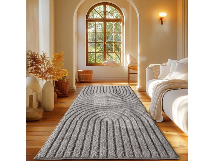 Carpetsale24 Tapis Coureur 80x250 cm Gris Scandi Boho Shaggy Doux Effet Relief Moderne Facile à Nettoyer