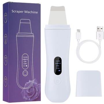 Inspired Living UltraGlow Ultrasonic Skin Scrubber Pore Cleaner Blackhead Remover Facial Spatula white