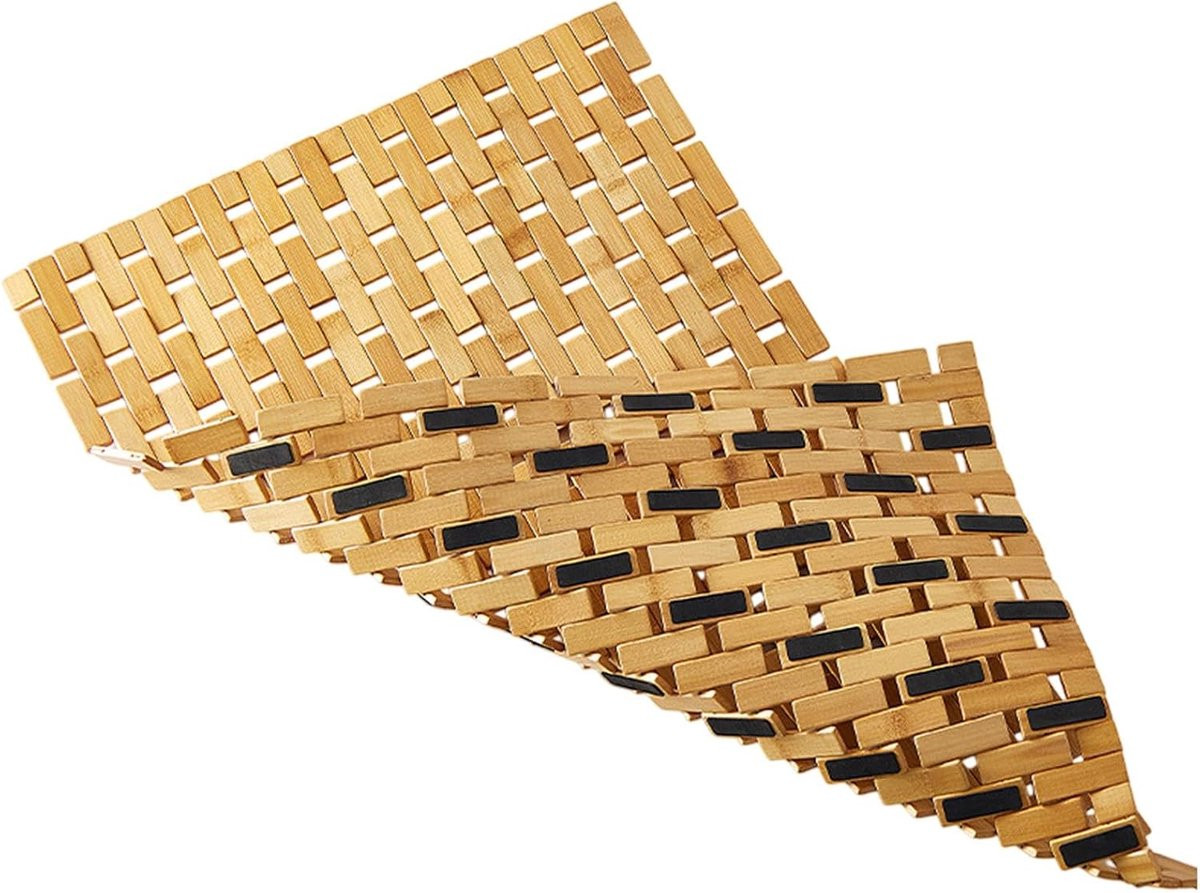 Bruine houten douchemat met antislip voor volwassenen, 42 x 13 cm