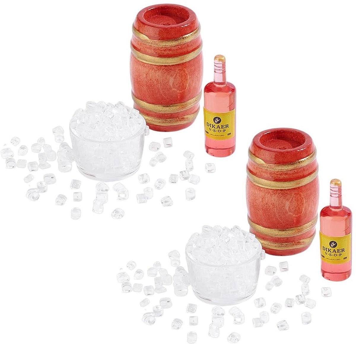 Dailygoods Set van 8 Miniatuur Biervaten en Rode Wijnflessen - Houten Decoratie en Realistische Miniaturen voor Tafeldecoratie