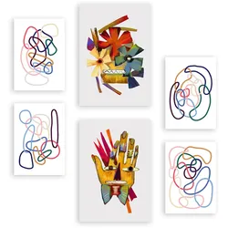POSTER Set Mit 6 Handte Kunst In Blume Zusammenfassung Ästhetische Dekorative Gemälde Für Ihr Wohnzimmer, Schlafzimmer, Zuhause A3 & A4 Rahmenlos