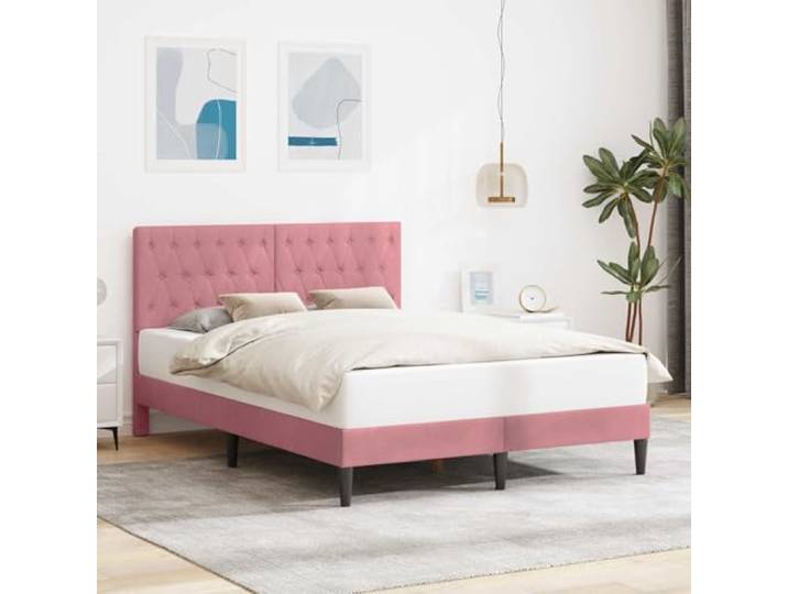 RJPLMFV Bettgestell, Velours, Rosa, 140 x 190 cm Kopfteil inklusive, fester Lattenboden, robustes Sperrholz, einfache Reinigung