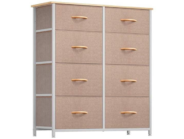 YITAHOME Commode 8 Tiroirs en Tissu Commode Chambre Meuble de Rangement Cadre en Métal Moderne Salon Kaki