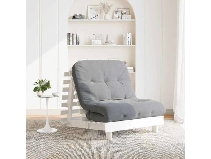 LPERTGFHU Futon-Schlafsofa, Kiefer-Holz Klappbett, Sitzsofa Weiß 90x206cm Massivholz-Rahmen, Verstellbare Rückenlehne, Platzsparendes Design