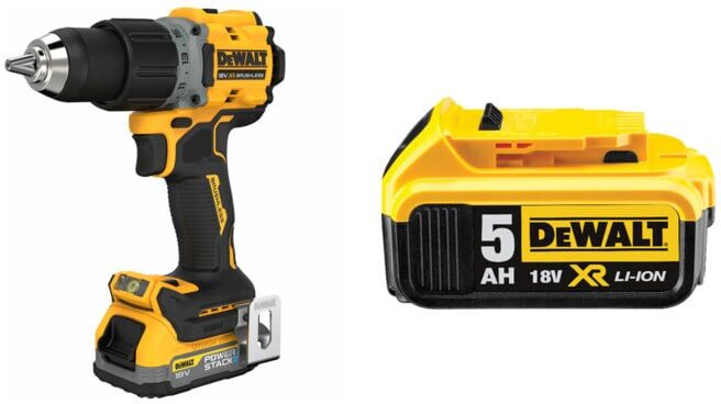 Set Dewalt Akku-Bohrschrauber 18V inkl. 2 x 18 V / 1.7 Ah Powerstack - Akkus + Ersatz-Akku DCB184-XJ