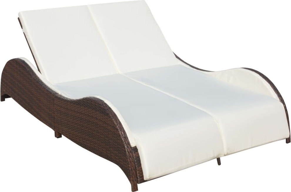 Doppel-Sonnenliege mit Auflage Poly Rattan Braun