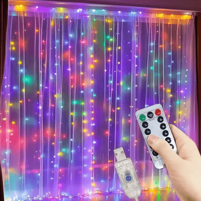 Inspire Curations 8 Mode USB Garland Curtain Lights multicolor 3x3m 300leds