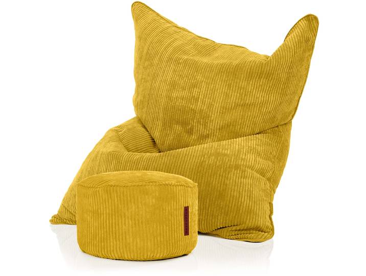 Cordoba Sitzsack in Cord-Optik mit Sitzhocker - Gelb