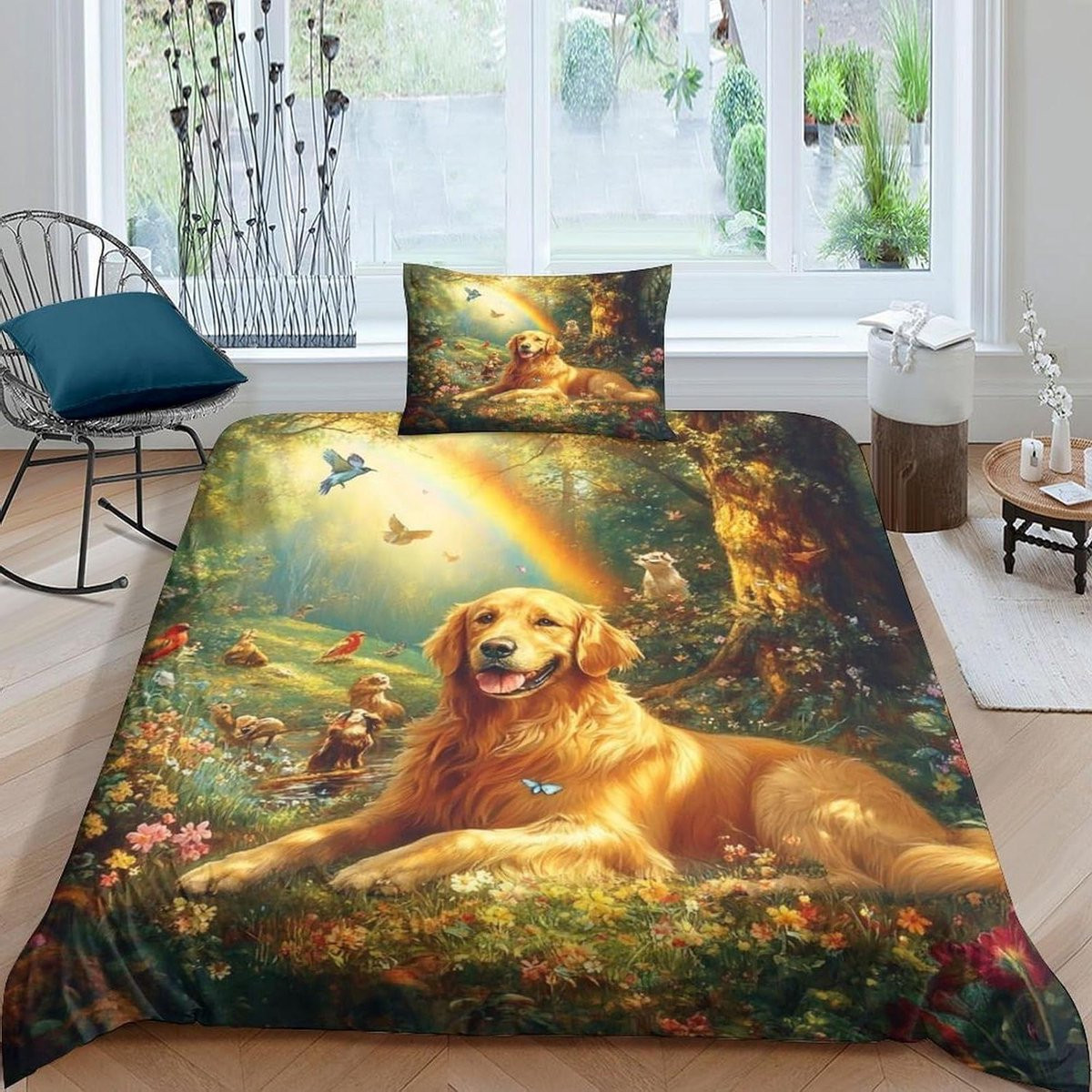 Kinder dekbedovertrek set met huisdier print in multicolor, 135 x 200 cm