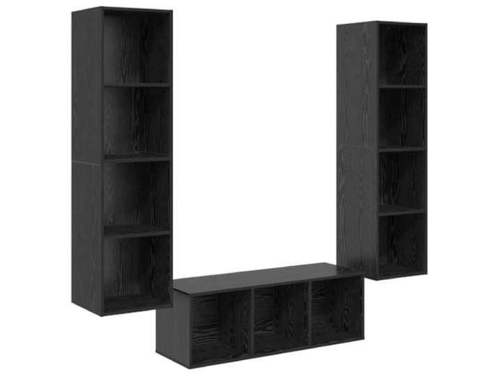 hliofuir 3-teiliges TV-Schrank Set Wandmontage Schwarz Eichen-Optik Flexibles Lowboard Hängeboard für Wohnzimmer und Schlafzimmer mit viel Stauraum auf offenen Ablagen.