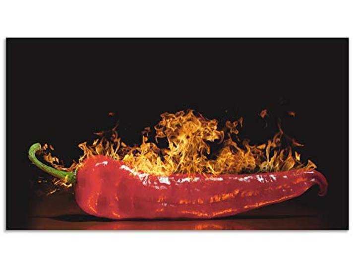 ARTland Spritzschutz Küchenrückwand aus Alu für Küche Herd Spüle 90x50 cm (BxH) mit Motiv Essen Lebensmittel Gewürze Chili Flammen Modern Dunkel Rot S7PR