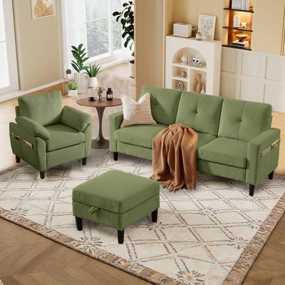 Jarenie 3 Pieces Corduroy Living Room Set with Sofa ,Ottoman and Chair