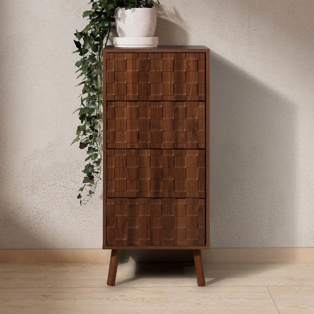 HOMN Commode haute 4 tiroirs effet Noyer Marron 45x100x40cm