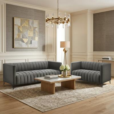 Clayfell Kurtis 2-Piece Living Room Set with Square Arm Loveseat and Sofa, Channel-Tufted Upholstery