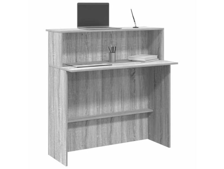 HEFZGDB Empfangstheke Grau Sonoma 100x50x103,5 cm Holzwerkstoff mit integriertem Tresen und Regal für Büro Lobby Empfangsbereich