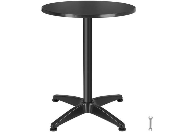 tectake Bistrotisch aus Aluminium Frederic, höhenverstellbare Kunststofffüße, schwarz, Schwarz, Holz, Sprichwort/Zitat, 67x110x67 cm, Esszimmer, Barmöbel, Bartische