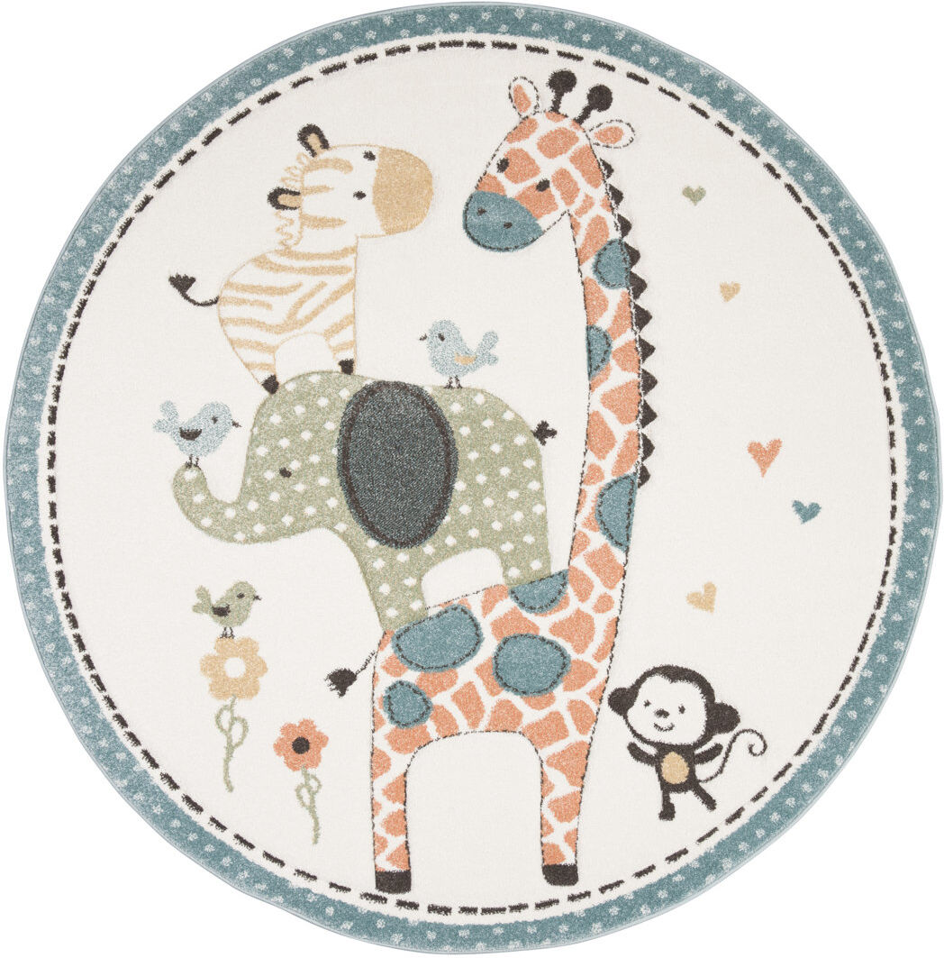 Zoomie Kids Carousel Kids Baby Animal Area Rug In Ivory Ivory Round 160cm