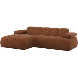 Ecksofa Mojo Chaiselongue links, Chenille-Stoff in Wollen-Optik, modern, rostbraun, verstellbare Armlehnen