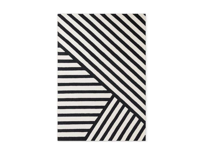 Teppich ELLE DECORATION Noir , schwarz, weiß, B:160cm H:12mm L:230cm, Teppiche, Teppich, Wolle, Natur, Wohnzimmer, schwarz weiss, Modern, Geometrisch, Streifen