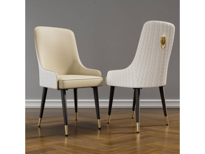 Chaises de salle à manger modernes en cuir PU avec pieds en métal, dossier capitonné haut, anneau de nervure de tête de discussion, ensemble de 2