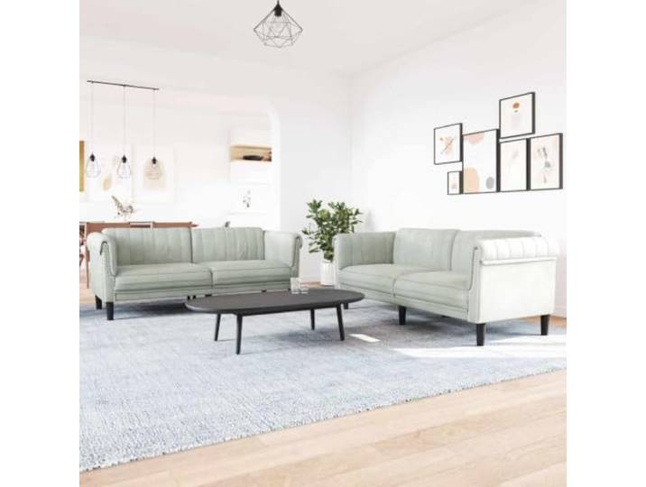 HEFZGDB 2-TLG. Sofagarnitur Hellgrau Samt Bequem Weich Modern Polster Sessel Wohnzimmer Garnitur Stilvoll Design Entspannung Komfort