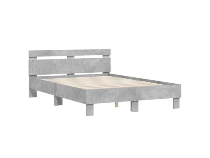 KTHLBRH Bettgestell Kopfteil Grau Beton 135 x 190 cm Holz mehrschichtig Inklusive Lattenrost, stabiles Sperrholz, Rückenstütze, Schlafzimmer