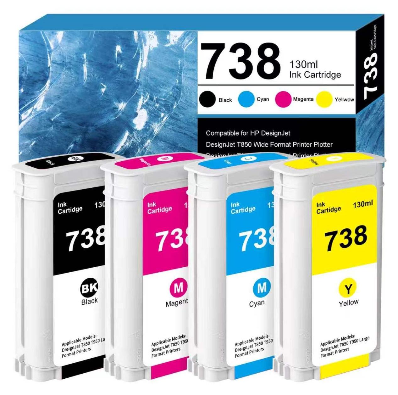 738 Tintenpatronen 130 ml für HP DesignJet T850/T950, 4 Stück