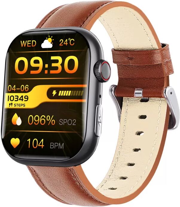 INF Intelligente EKG-Uhr, Herzfrequenzmesser, Fitness-Tracker, mit mehreren Sportmodi Schwarzes und braunes Lederarmband