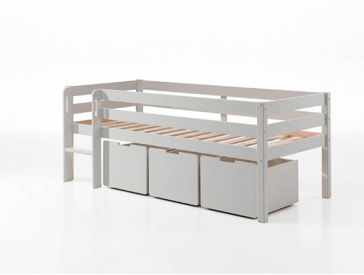 58 aufm Kessel Kinderbett Kojenbett Karolina 208x105x83 Kinderbett Einzelbett Massivholz Weiß (inkl. Versand, Lieferung bis Verwendungsstelle), Liegefläche 90 x 200, niedrige Höhe, ideal für Dachschrägen, Schublade