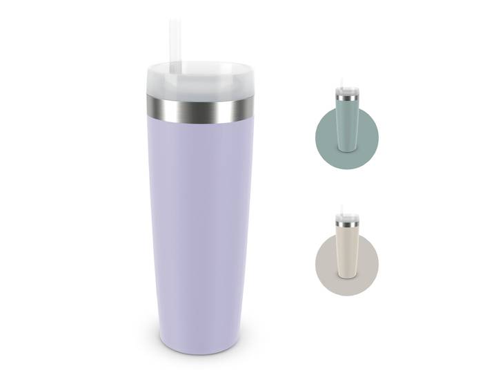 Trinkflasche EMSA Travel Mug Cool³ , lavendel, H:25,47cm, Edelstahl, Polypropylen (PP), Trinkflaschen, Trinkflasche, integrierter Strohhalm, 0,5 L, 12 h kühl (mit Eiswürfeln bis zu 24 h)