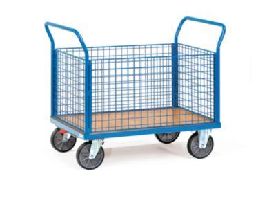 fetra Gitter-Vierwandwagen, mit Total Stop, Stahl, blau, L 1030 x B 509 x H 958 mm, bis 500 kg