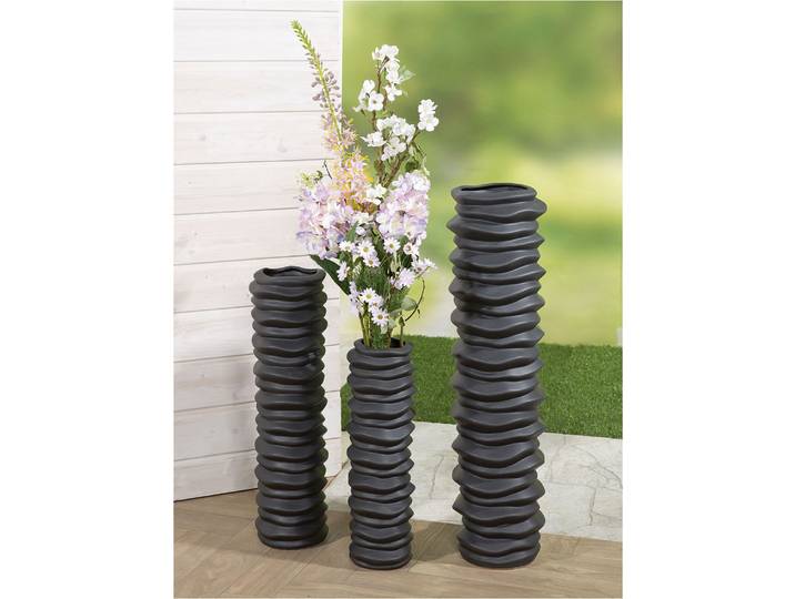 Bodenvase CASABLANCA BY GILDE Bodenvase Rillo , schwarz, B:20cm H:78cm T:20cm, Keramik, Vasen, Bodenvase