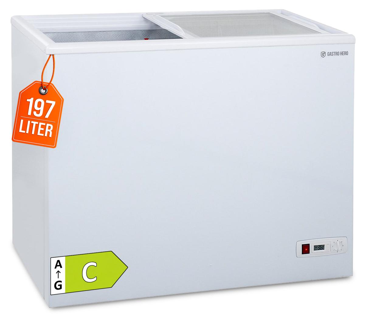 GastroHero Tiefkühltruhe ECO 200 mit Glasschiebedeckel - robuste Bauweise, leiser Betrieb & energieeffizient