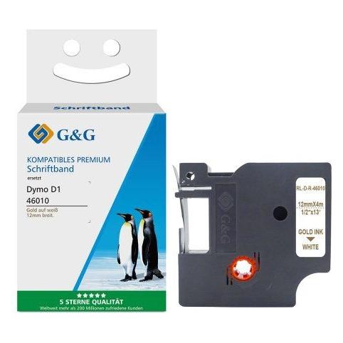 G&G Schriftband kompatibel mit Dymo D1/ S0720780/ 43613 (Gold, Gold) (15568)