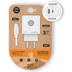 Techonetech Wandmontiertes Auto (65 W, 2 Ports), USB Ladegerät, Weiss