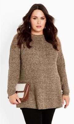 Plus Size Women's Tia Curved Hem Tunic Sweater by Avenue in Espresso (Size 26/28)