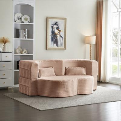 Modern Floor Sofa with 2 Pillows Convertible Sleeper Sofa Bed