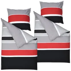 BETTWÄSCHE Delia 155/220 cm + Kissenbezug 80/80 cm Gestreift Renforcé 2er Set