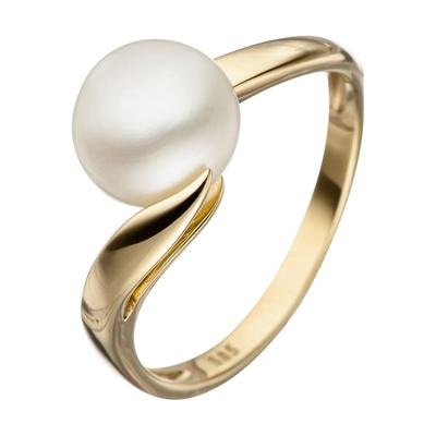 Perlenring JOBO Gr. 52, gelb (gelbgold 585), Fingerringe, Damen, 52, Gelbgold 585 Perlen, Gelbgold 585, Perlen, Perlenring, 585 Gold mit einer Süßwasser-Zuchtperle