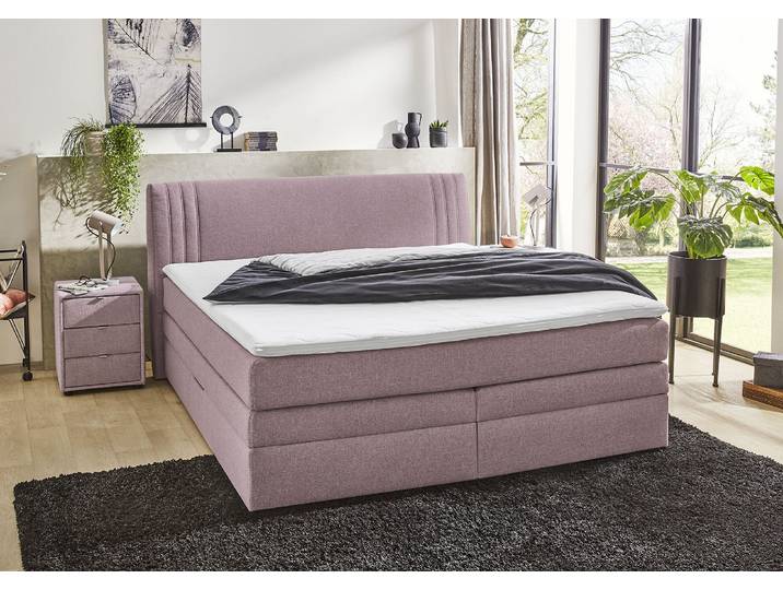 Boxspringbett, 100% Polyester, Rosa, 194×217 cm, Mit Bettkasten & Topper, Jockenhöfer