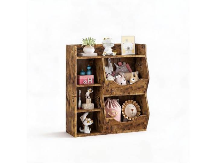 IDEALHOUSE Beidseitiges Kinder Bücherregal aus Holz – 3 Ebenen, 5 Fächer, Lernspiel-Spielzeugregal für Kinderzimmer, Schlafzimmer, Kindergarten – langlebig & leicht zu reinigen – Klassisch-Farbe