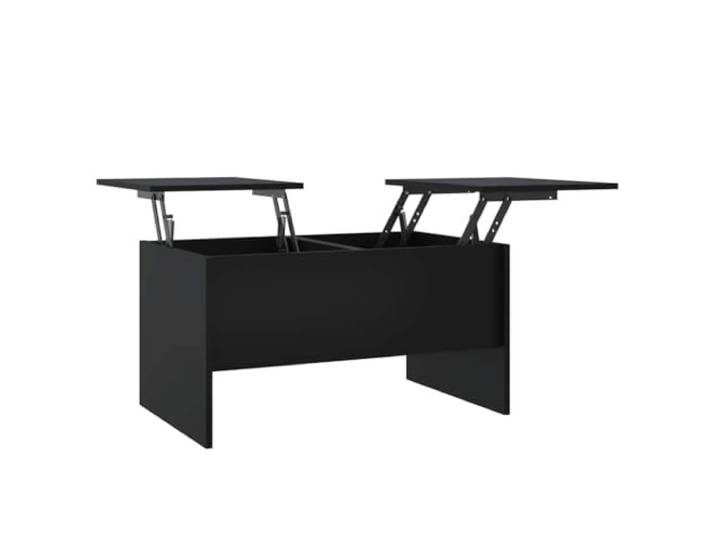 Tmriohed Couchtisch Höhenverstellbar 80x50 cm Schwarz Holzwerkstoff Versteckter Stauraum und anhebbare Platte für bequemes Arbeiten oder Trinken im Wohnzimmer.