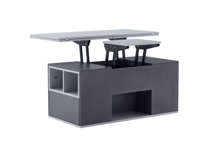 Table basse relevable multifonctionnelle grise – 100 x 51 x 47 cm 2 tiroirs