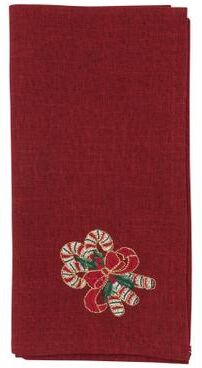 Saro Lifestyle Embroidered Candy Cane Napkins (Set of 4) - Holiday Dinner Napkins for Christmas Entertaining & Table Decor